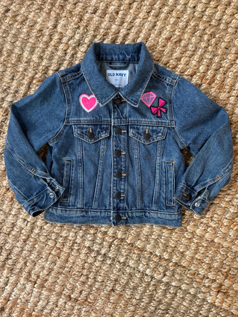 Old Navy Blue Denim Jacket with Pink Patch Details